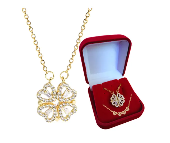 Cordão Ouro Presente Mulher 4 Folhas Magnetico Abre Trevo