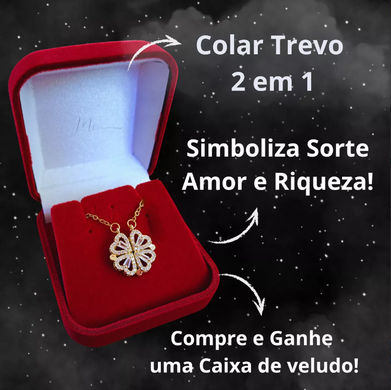 Cordão Ouro Presente Mulher 4 Folhas Magnetico Abre Trevo
