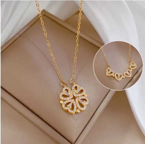 Cordão Ouro Presente Mulher 4 Folhas Magnetico Abre Trevo