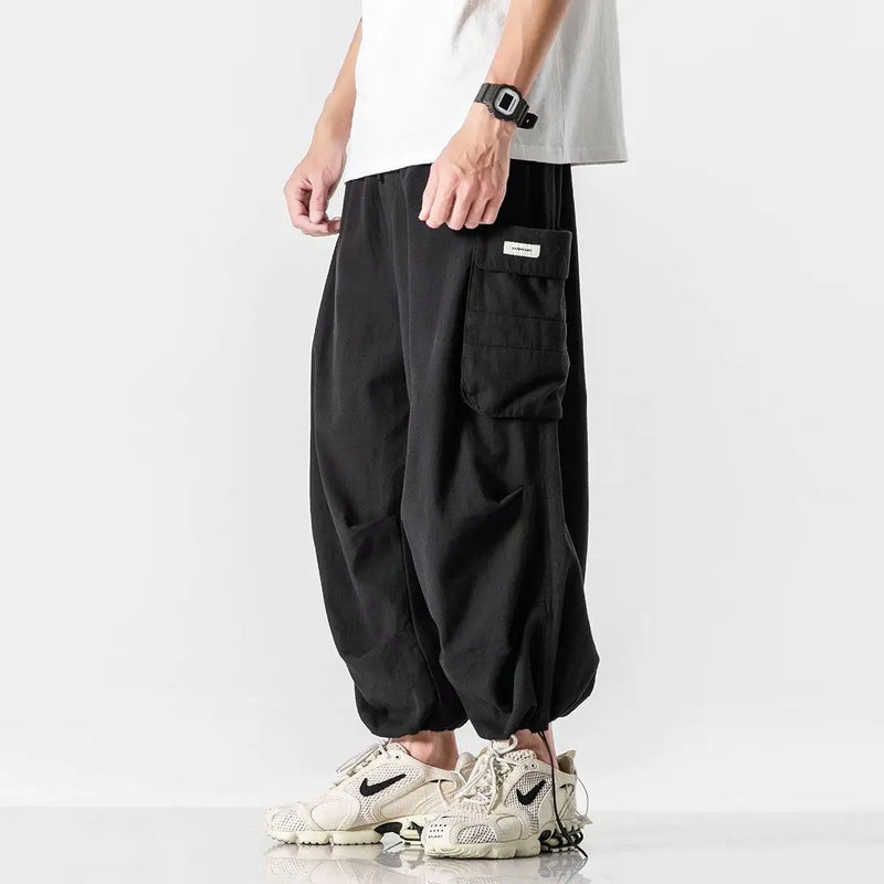 Calças Cargo Largas Y2k 100% Algodão Joggers Streetwear Tornozelo Comprimento Casual Harém Calças Longas Homens Perna Larga Tamanho Grande 2023 Novo