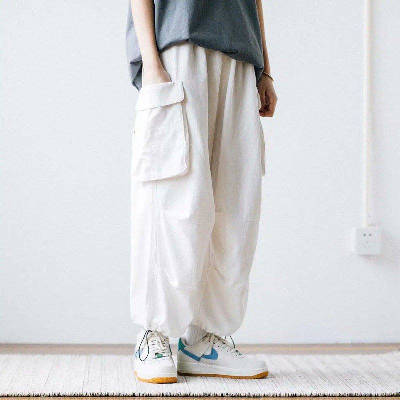 Calças Cargo Largas Y2k 100% Algodão Joggers Streetwear Tornozelo Comprimento Casual Harém Calças Longas Homens Perna Larga Tamanho Grande 2023 Novo